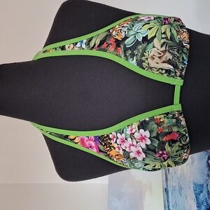 Tropical Print Bikini Top with Green Trim